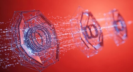 Abstract Digital Network Communication Between Futuristic Objects