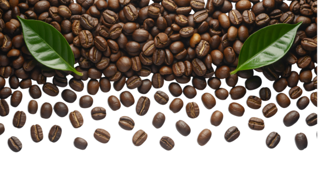 Fresh coffee beans and leaves, aroma and flavor concept design