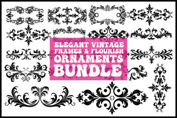 Elegant Vintage Frames and Flourish Ornaments Bundle