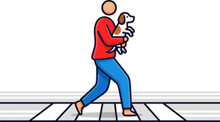 devotion in motion human carrying beloved pet across city crossing