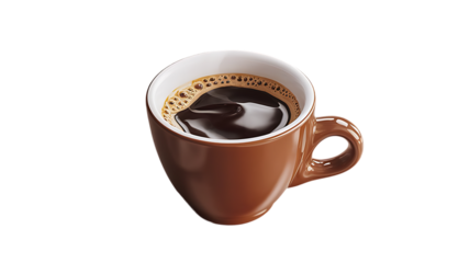 Photorealistic ceramic coffee cup filled with dark hot espresso beverage studio shot