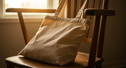 Eco Fabric Bag on Wooden Chair