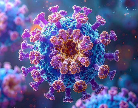 A macro view of a spherical biological cell, detailed and colored