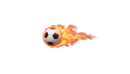 flaming soccer ball with flames trailing white background isolated on white background