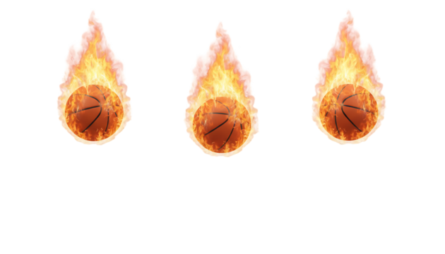 flaming basketballs falling on white background isolated on white background - Powered by Adobe