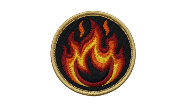fire embroidered patch badge on isolated white background png generative ai isolated on white background