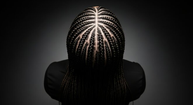 Intricate cornrow braids hairstyle on a head, showcasing detailed african hair artistry