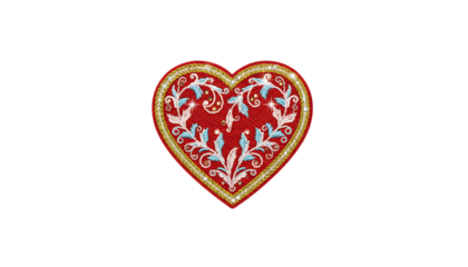 heart embroidered patch badge on isolated white background png generative ai isolated on white background