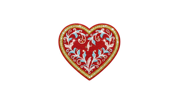 heart embroidered patch badge on isolated white background png generative ai isolated on white background