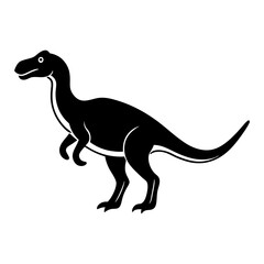 Black silhouette of a cartoon dinosaur standing on a white background