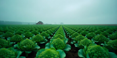Aerial Drone Footage of Natural Ecological Winter Vegetable Field Carrot and Farming Landscape, Sustainable Agriculture, 4K, Vegetable Field. broccoli field