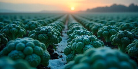Aerial Drone Footage of Natural Ecological Winter Vegetable Field Carrot and Farming Landscape, Sustainable Agriculture, 4K, Vegetable Field. broccoli field