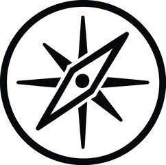 A vector icon of a compass rose illustration showing north, south, east, and west direction for navigation and travel