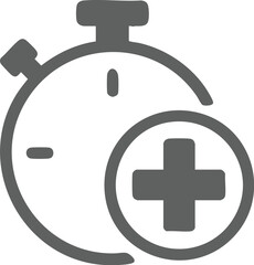 Stock image websites often feature a 3D render of a glossy round medical icon with a stopwatch illustration and a prominent plus sign symbol