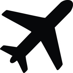 Black vector airplane icon with a star symbol and a cross design illustration is a unique mark