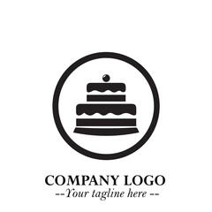 Delicious Cake Icon Symbol in Black on White Background with Sweet Minimalist Modern Design