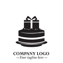 Delicious Cake Icon Symbol in Black on White Background with Sweet Minimalist Modern Design