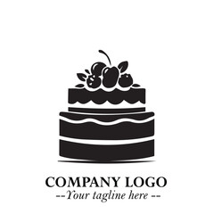 Delicious Cake Icon Symbol in Black on White Background with Sweet Minimalist Modern Design