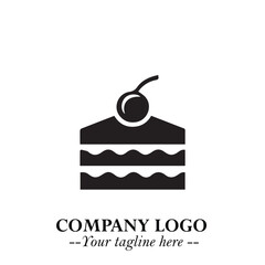 Delicious Cake Icon Symbol in Black on White Background with Sweet Minimalist Modern Design
