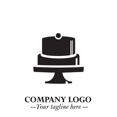 Delicious Cake Icon Symbol in Black on White Background with Sweet Minimalist Modern Design