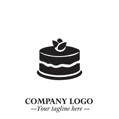 Delicious Cake Icon Symbol in Black on White Background with Sweet Minimalist Modern Design