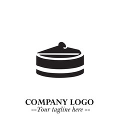 Delicious Cake Icon Symbol in Black on White Background with Sweet Minimalist Modern Design