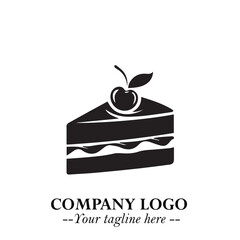 Delicious Cake Icon Symbol in Black on White Background with Sweet Minimalist Modern Design