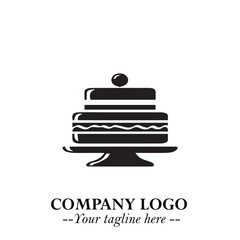 Delicious Cake Icon Symbol in Black on White Background with Sweet Minimalist Modern Design
