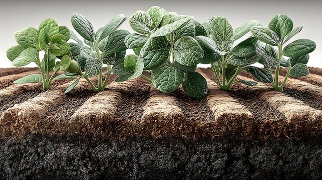 Fresh green seedlings growing in fertile soil high resolution picture