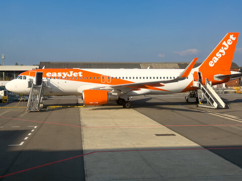 Easyjet Airbus A320 parked at NTE Nantes Atlantique Airport