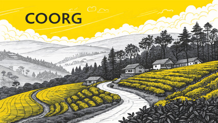 Coorg Landscape with Coffee Plantations and Traditional Kodava Culture &ndash; Karnataka Tourism Heritage Image for Travel and Design Use