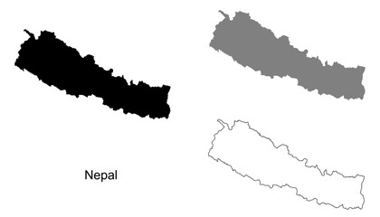 Obraz premium Nepal map set. Nepal map vector. Nepal map on silhouette, gray, and outline
