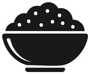 Isolated Icon of Food Bowl with Grains or Rice and White Dots on Black Background
