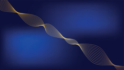 Luxury Gold Wavy Lines Vector Background on Dark Blue Gradient