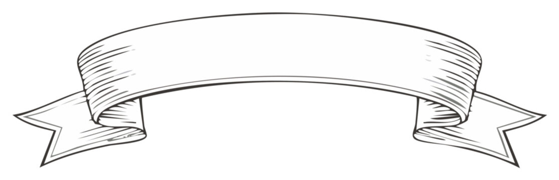 Vintage hand drawn black and white ribbon banner a classic blank scroll for text or decorative element