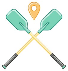 Crossed oars and location marker illustration. Vector design for water sports and travel.