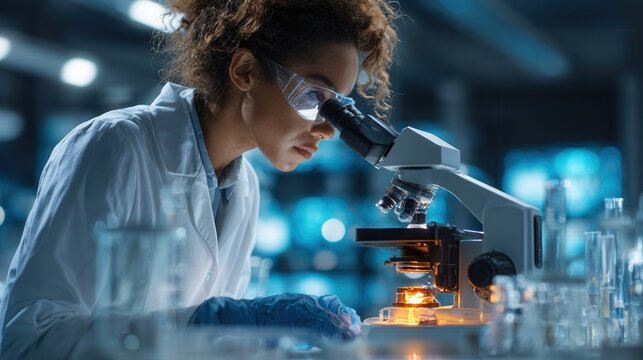 Person looking through microscope in laboratory