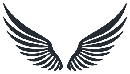 Obraz premium Elegant symmetrical black wings icon graphic illustration for a logo or emblem. Angel or bird wing silhouette