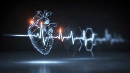 Medical heartbeat illustration with ECG lines and digital health overlay