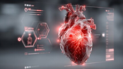 Medical heartbeat illustration with ECG lines and digital health overlay