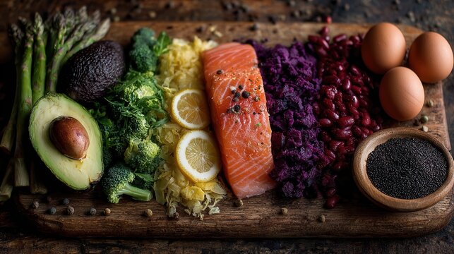 Assortment of healthy diet ingredients with colorful fruits and vegetables - Powered by Adobe