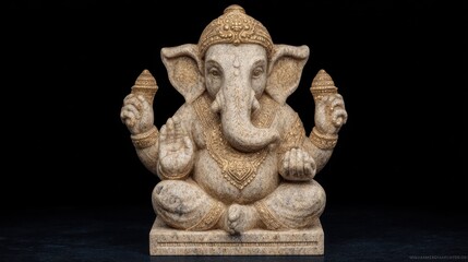 Fototapeta premium Stone Ganesha Sculpture - A Serene and Majestic Depiction of Divinity
