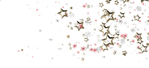 Festive Christmas background with golden stars and snowflakes on white backdrop, perfect for holiday designs and celebrations.