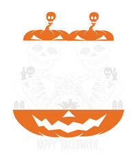 Spooky skeletons and jack-o'-lanterns create a haunting happy halloween scene