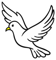 Obraz premium White Peace Dove Flying with Outstretched Wings Simple Cartoon Illustration