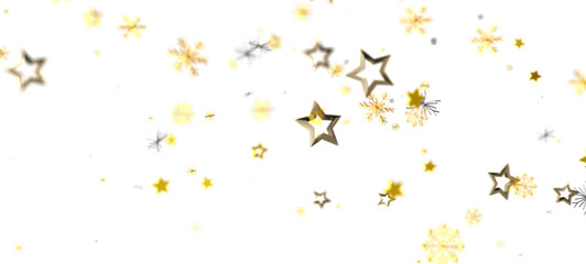 Festive background with falling golden stars and snowflakes. Perfect for Christmas and New Year design concepts. Great for holiday greeting card
