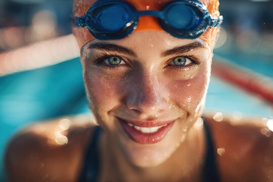 Joyful lovely swimmer prepared to compete