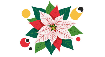Naklejka premium A beautiful poinsettia flower with its vibrant red and green leaves adorned with festive decorations all around.