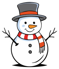 Happy Cartoon Snowman with Hat and Scarf Winter Holiday Illustration