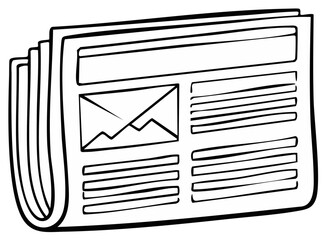 Cartoon stack of newspapers with headlines and articles, hand drawn outline for news and information concept